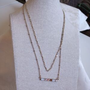 ANN TAYLOR layered chain station necklace goldtone peach opalite glass